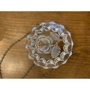 Hanging Clear Glass Rose Etched Bird Feeder‎ Bath Trinket Dish